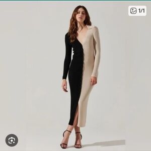 AstrThe Label Black and Cream Long Sleeve Knit Dress NWT